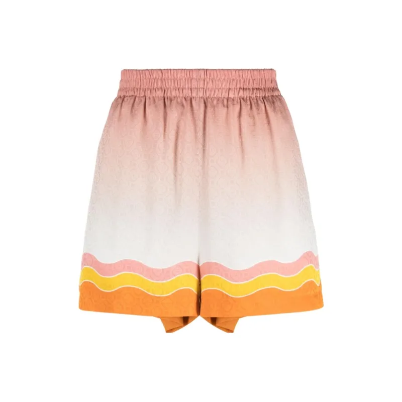 CASABLANCA Rainbow Monogram-print Silk Shorts-0