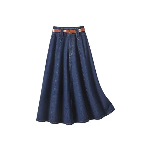 IHIMI Denim Long Skirt Women's Dark Denim Blue