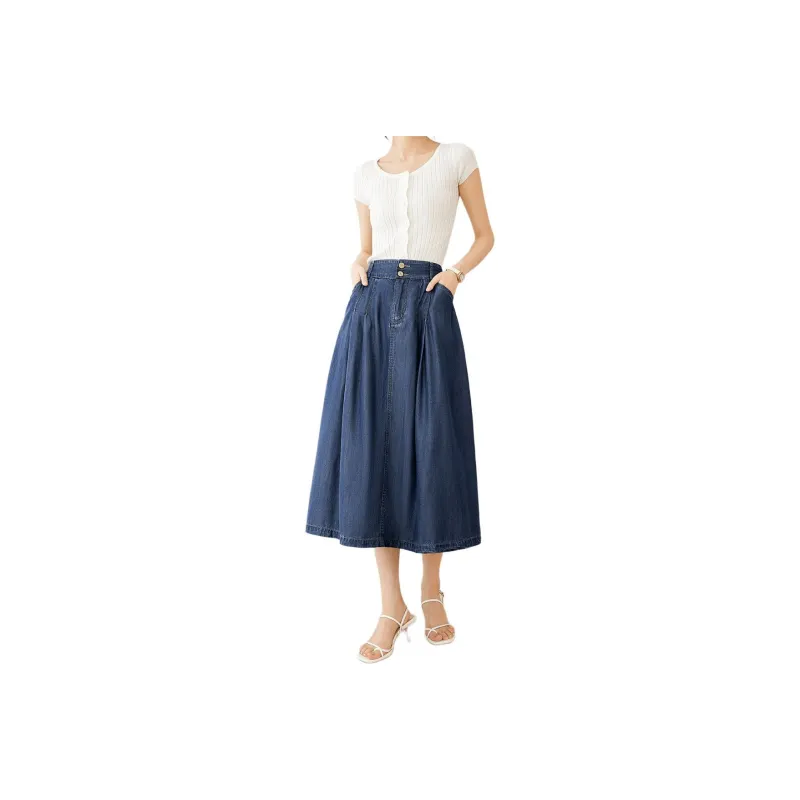 Mo Han Yi Mei Denim Long Skirts Women's Blue-0
