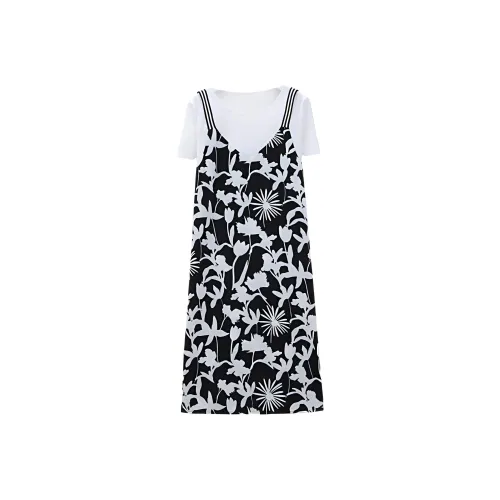 IHIMI Short Sleeved Dresses Women's Black White