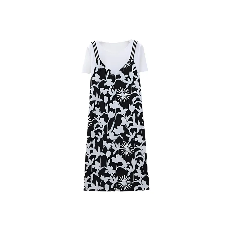 IHIMI Short Sleeved Dress Women's Black White-0