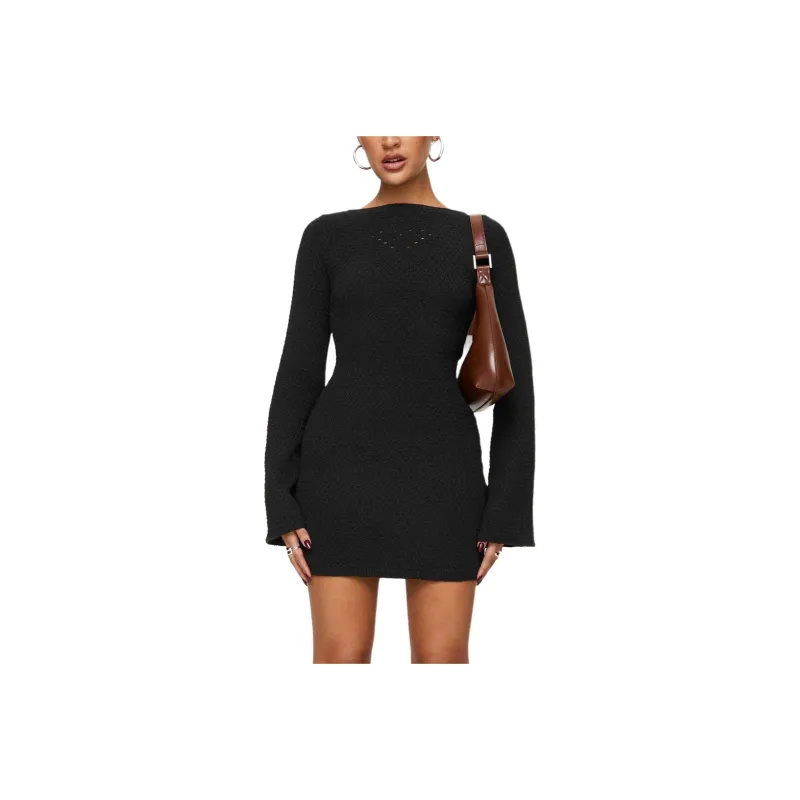PRINCESS POLLY MALCALM LONG SLEEVE MINI DRESS Long-Sleeved Dresses Women's BLACK/Black-0