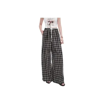 ELF SACK Casual Pants Women's Gray Black Plaid