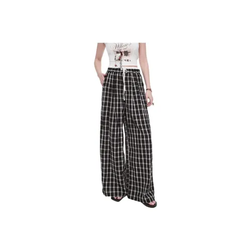ELF SACK Casual Pants Women's Gray Black Plaid