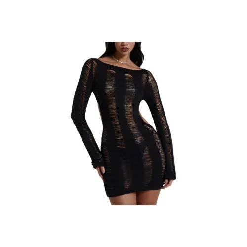 Jaded London Umbra ShreddedMiniDress Long-Sleeved Dresses Women's Black