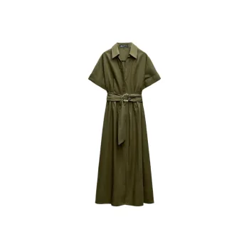 ZARA Short-Sleeved Dresses Women's Medium Khaki