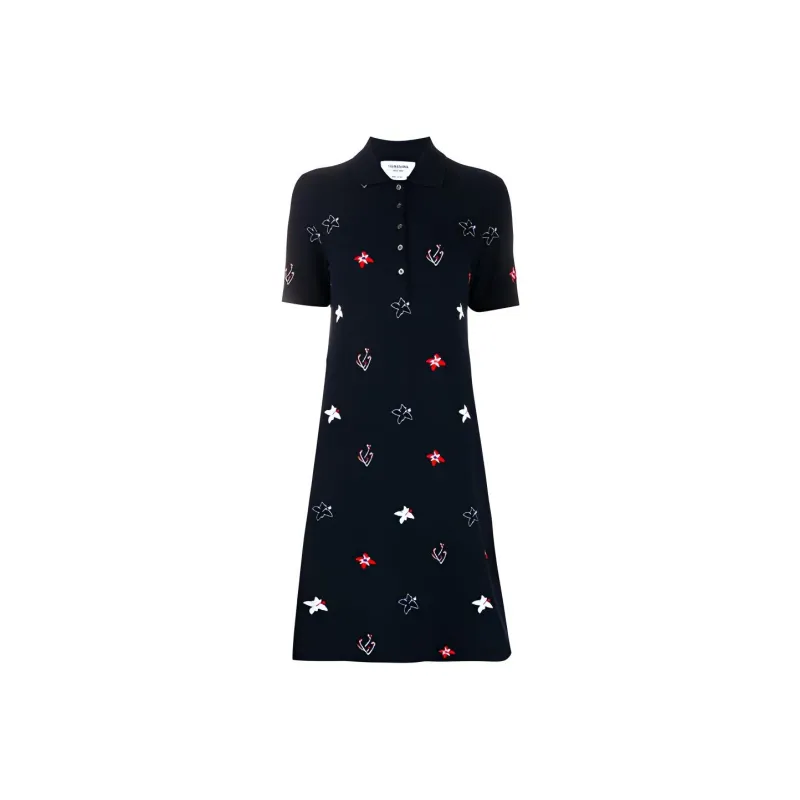 THOM BROWNE· Short Sleeved Dress Women's Marine Blue-0