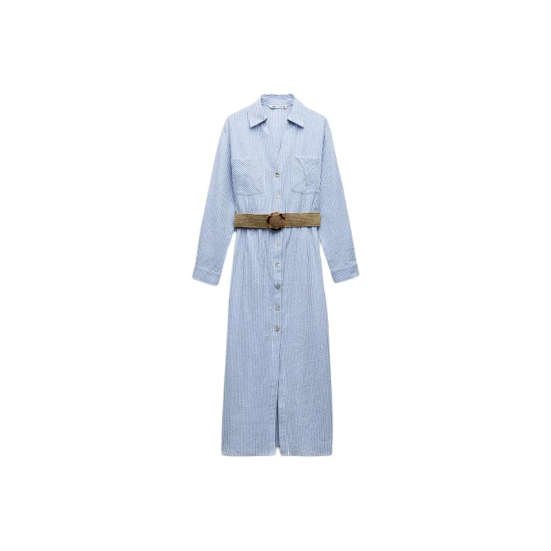 ZARA Long Sleeved Dress Women's Blue-0