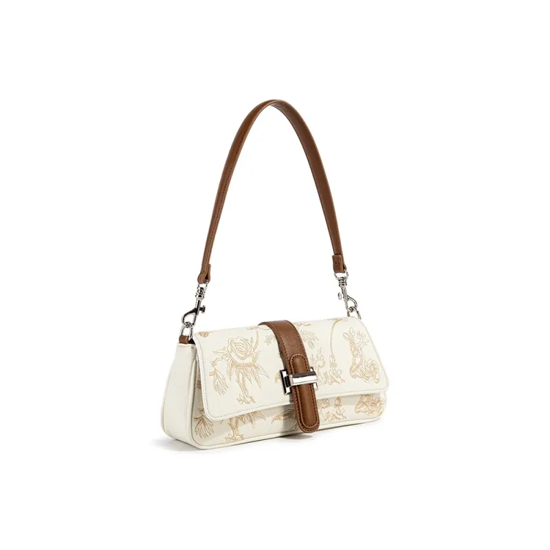 MACKJANICE PU Shoulder Bag Women's Embroidered White/Coffee-6