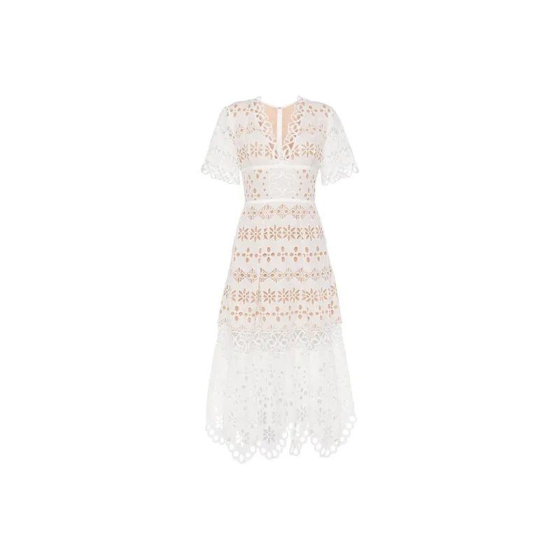 ELIE SAAB Broderie Anglaise Midi Dress-0