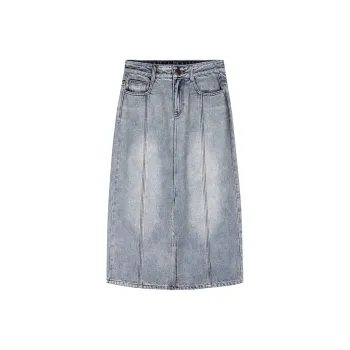 AMAZING SONG Denim Long Skirts Women's Washed Blue