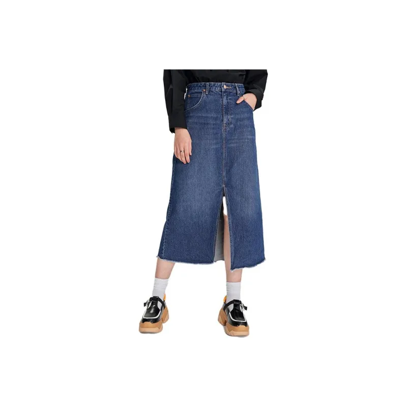 Lee Denim Long Skirts Women's Medium Dark Blue-0