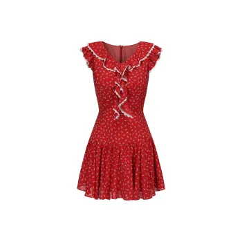 CHIWAWAMEME Short Sleeved Dresses Women's Red Raspberry Floral