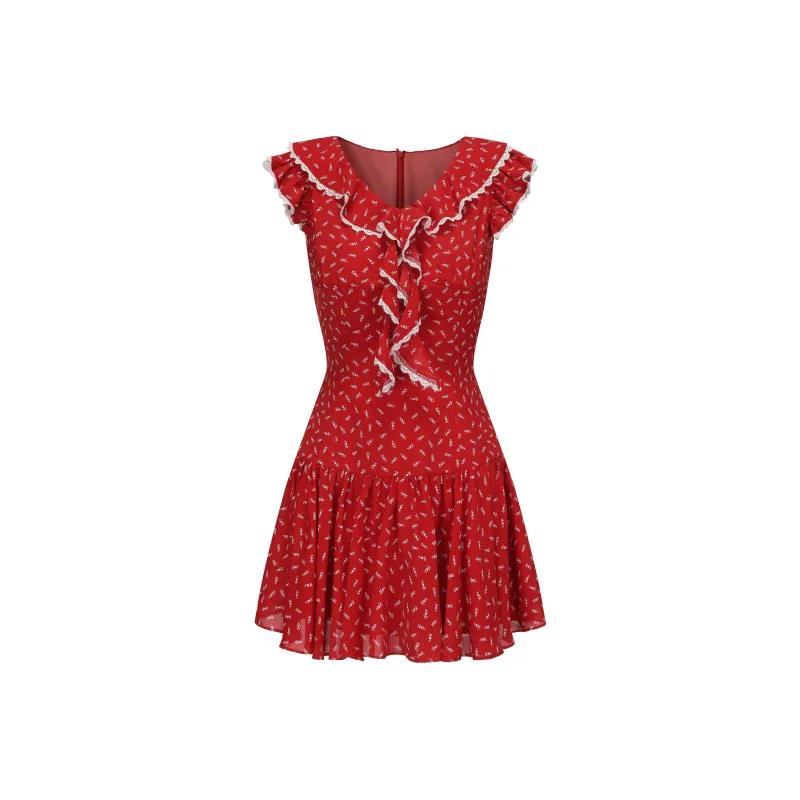 CHIWAWAMEME Short Sleeved Dresses Women's Red Raspberry Floral-0