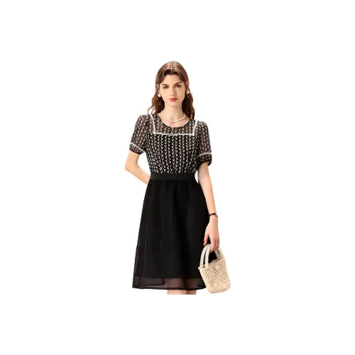 FENHONGMALI Short-Sleeved Dresses Women's Black