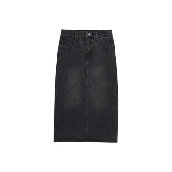 Pzhk Denim Long Skirts Women's Gray Black