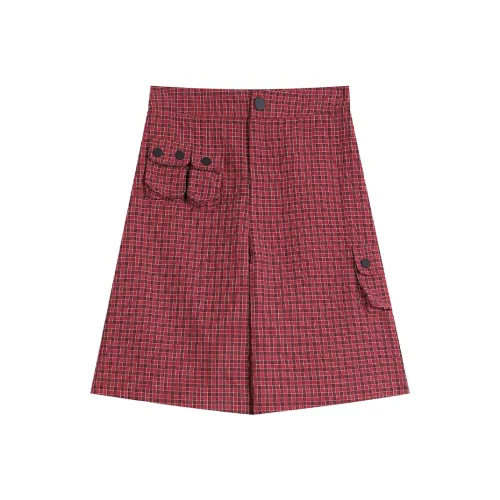 ELF SACK Shorts Women's Dark Red Plaid