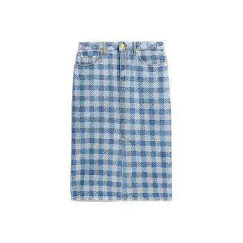 AMIPARIS Gingham Denim Jacquard Pencil Skirt 'Blue'