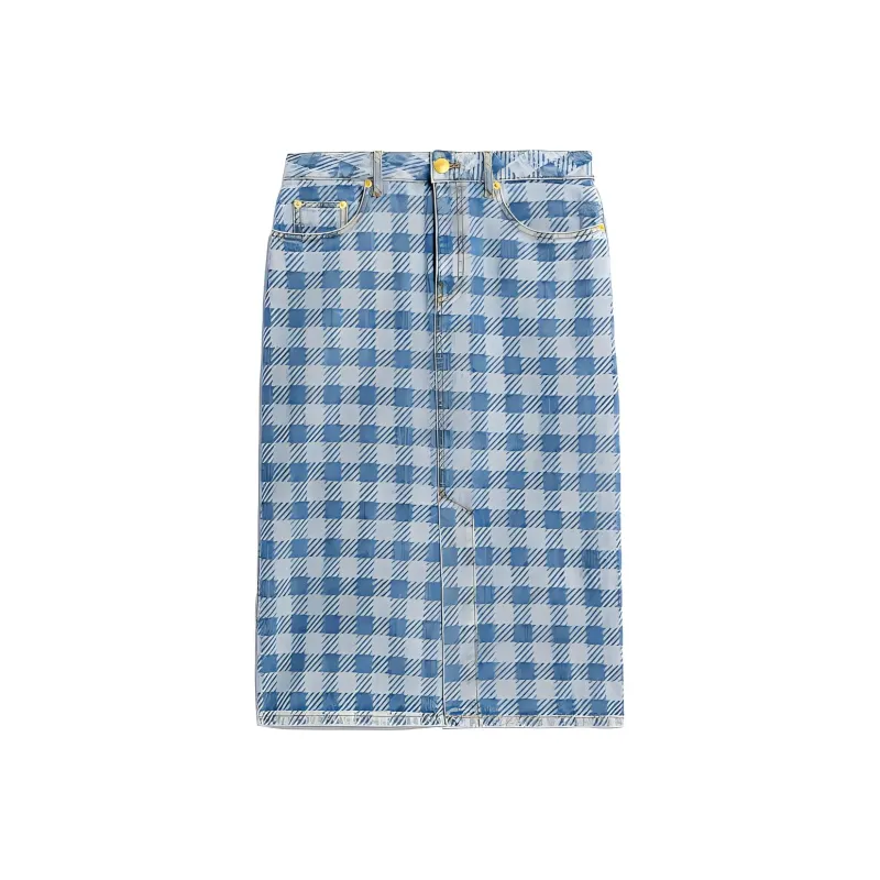 Ami Gingham Denim Jacquard Pencil Skirt 'Blue'-0