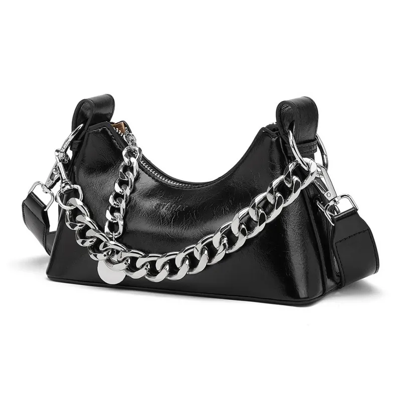 ST&SAT Synthetic Leather Underarm Shoulder Bag Women's Black/Silver-1