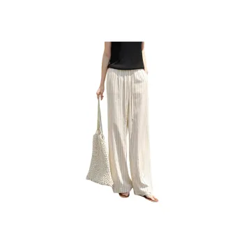WHITEALLUSION Casual Pants Women's Beige With Black Stripes