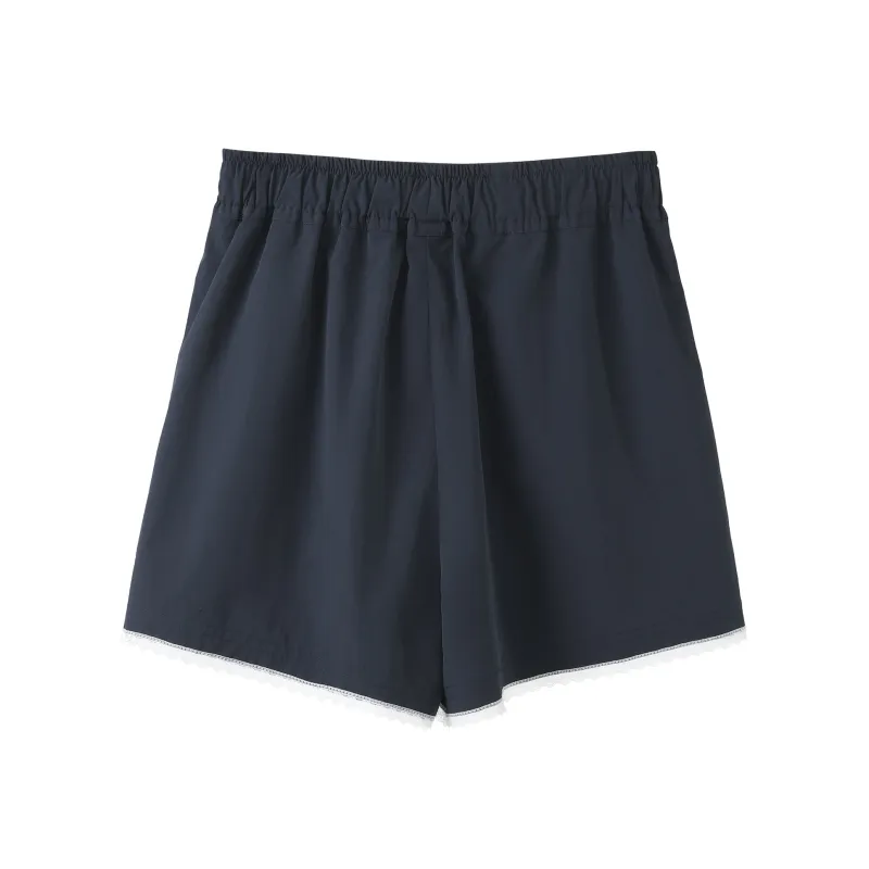 Fstudio Summer Korean Style Petite Commute Thin Casual Shorts Women's White/Navy Blue-9