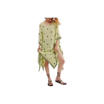 FREE PEOPLE Vaali Embroidered Kaftan Long-Sleeved Dresses Women's Mint/Mint Green