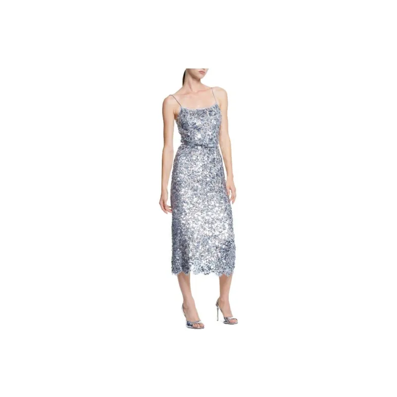 MICHAEL KORS Hand Embroidered Floral Paillette Lace Sheath Dress-0