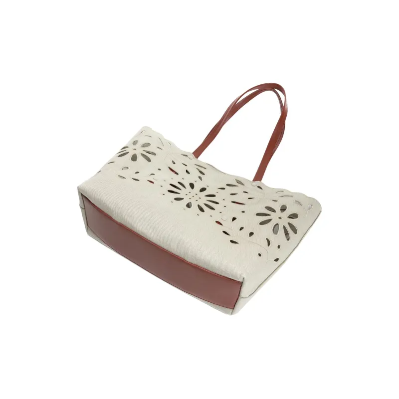 Chloe Linen Tote Bag, Shopping Bag, Handbag Women's Beige & Brown-2