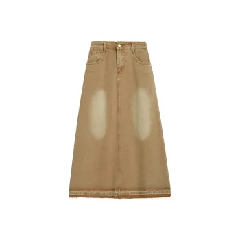 ETSE Denim Long Skirts Women's Khaki