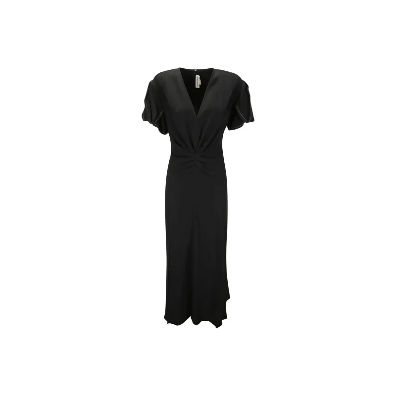 Victoria Beckham Gathered V Neck Midi Dress-0