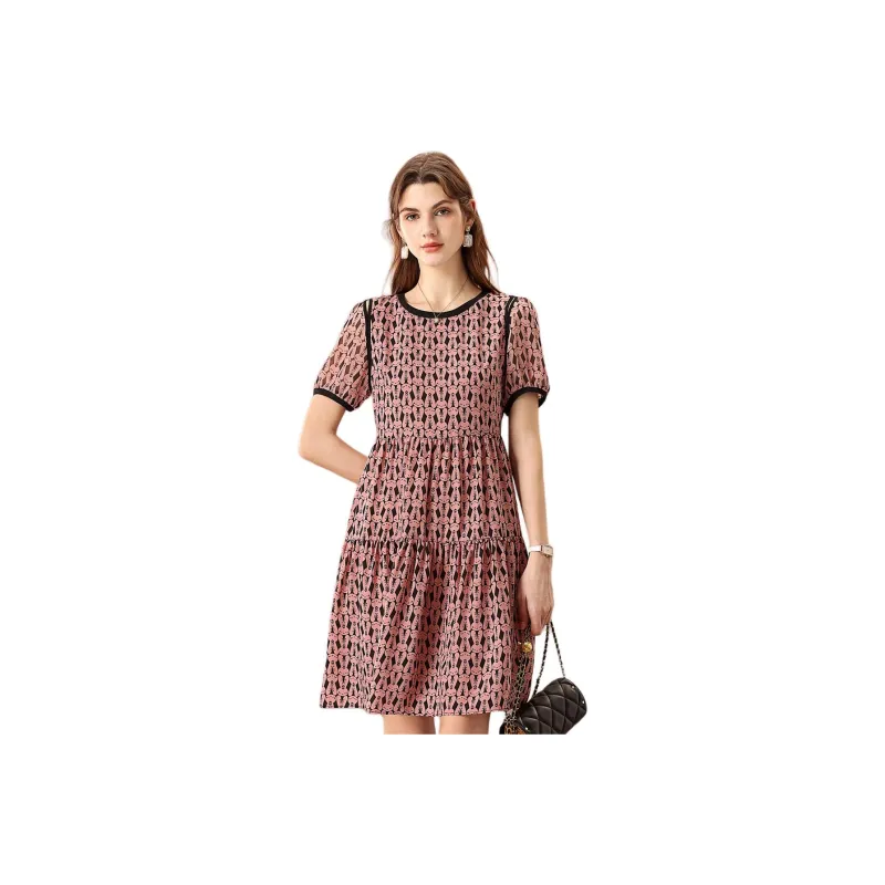 FENHONGMALI Short Sleeved Dresses Women's Pink-0