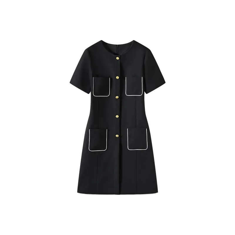 BASIC HOUSE Short-Sleeved Dresses Women's Advanced Classic Black-0