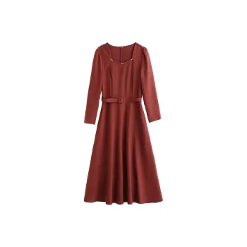 Mapping Long-Sleeved Dresses Women's Brick Red