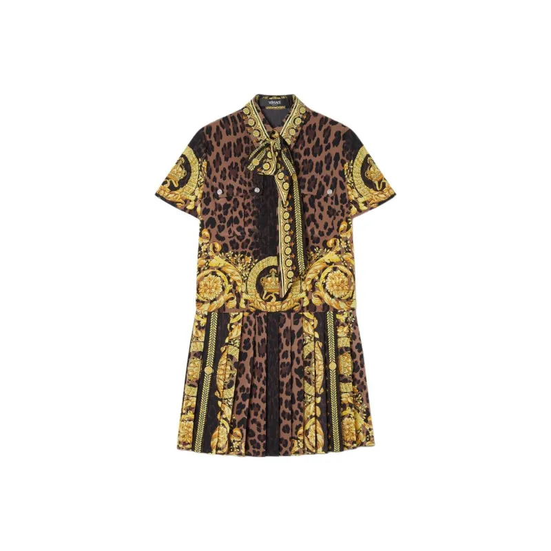 VERSACE Wild Barocco print Lavallière Mini Dress-0