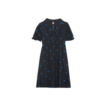 MUGUOGUOMU Short Sleeved Dress Women's Black With Blue Floral