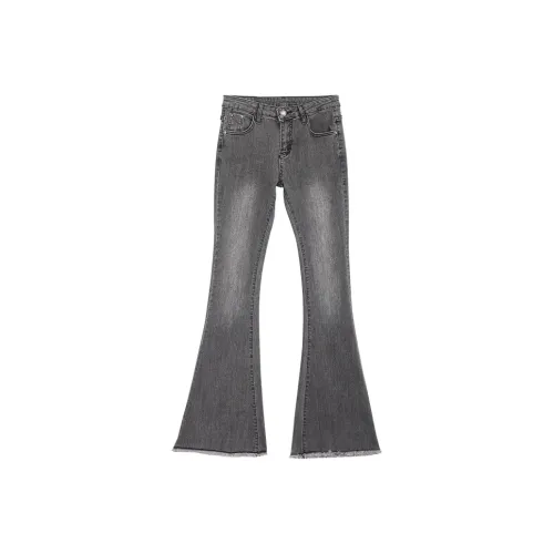 EOEI Flared Pants Jeans Women's Black Gray Color