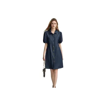 【dme】 Short Sleeved Dresses Women's Dark Denim Blue