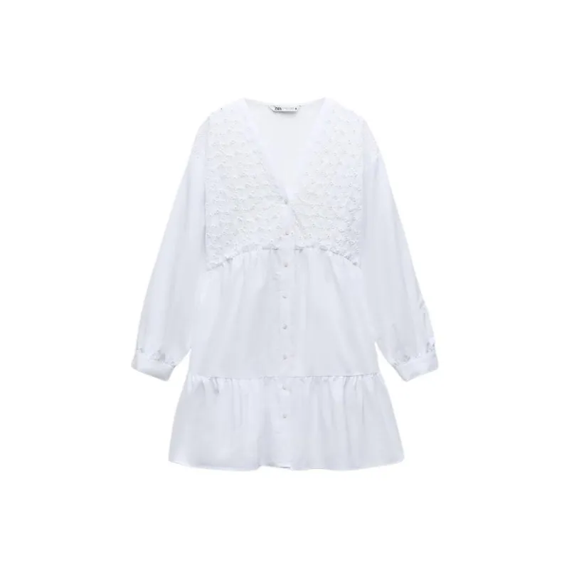ZARA Long Sleeved Dresses Women's White-0