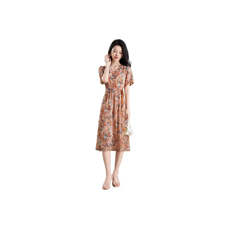 Mylan Short Sleeved Dress Women's Orange-0