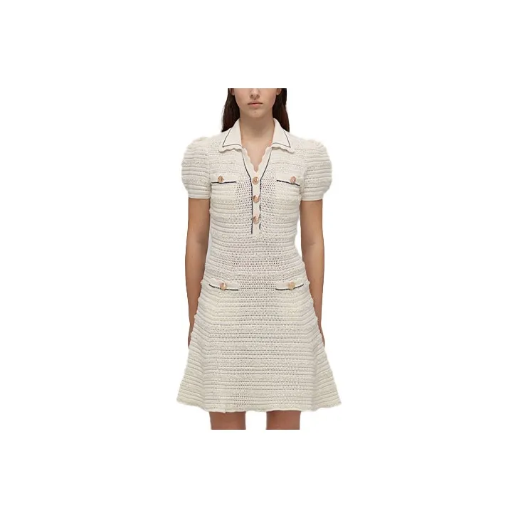 Self portrait SS22 Short Sleeved Dress Women's White-0