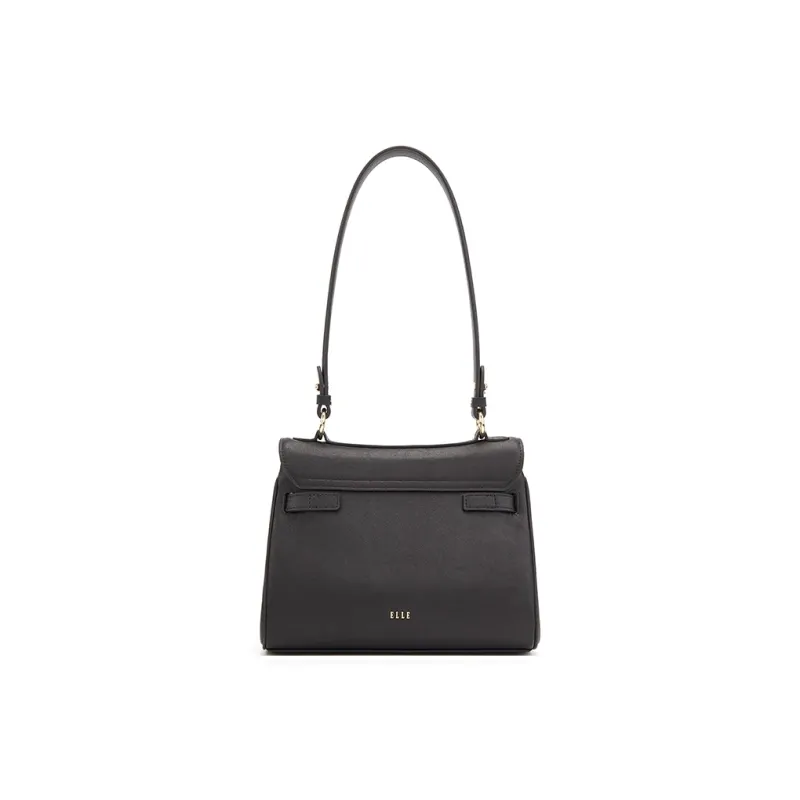 ELLE Cow Leather Shoulder Bag Women's Black/Burgundy/Ecru-2