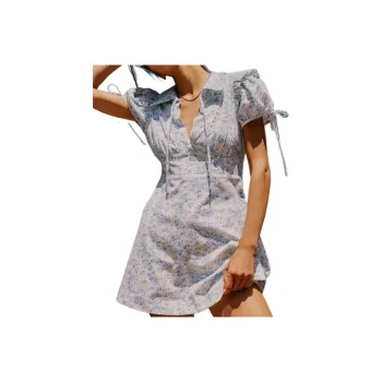 FREE PEOPLE Dottie Mini Dress Short-Sleeved Dresses Women's Chambray Combo/Chen Bule Combo