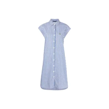 LACOSTE Short-Sleeved Dresses Women's Blue White Stripes