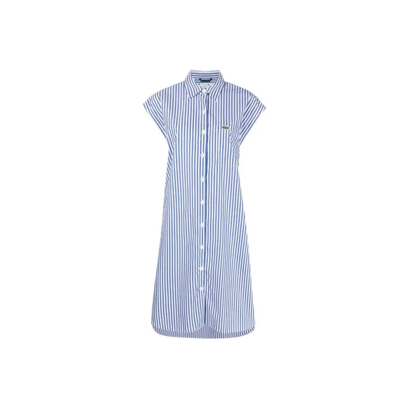 LACOSTE Short-Sleeved Dresses Women's Blue White Stripes-0