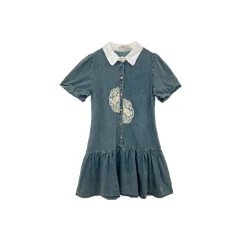 Icicofficial Short Sleeved Dresses Women's Multicolor Denim Dresses & Skirts