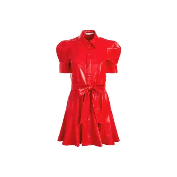 ALICE+OLIVIA Lurlene Faux-leather Shirt Minidress