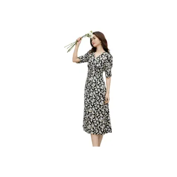 Hopeshow Short Sleeved Dress Women's Black With Floral