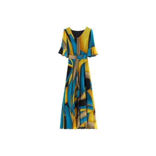 Mapping Short-Sleeved Dresses Women's Multicolor