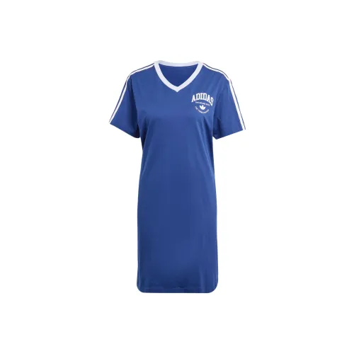 Adidas Originals Vrct Graphic Tee Dress Short Sleeved Dresses Women's Dark Blue